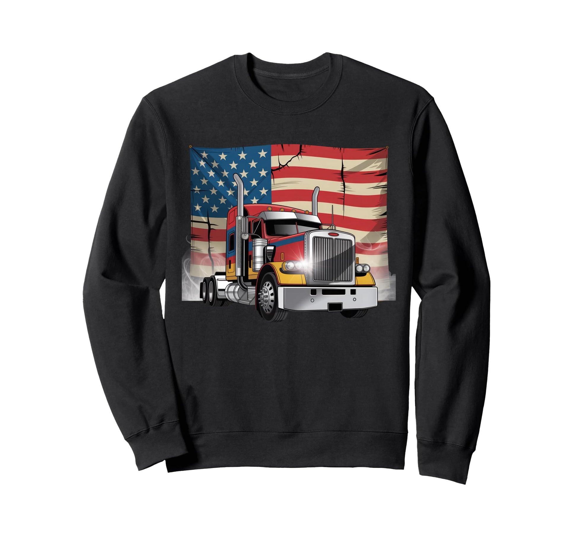 American Flag Trucker Dad Big Rig Sweatshirt - Streetwear Style for Adults - T-Shirt, Sweatshirt, Hoodie
