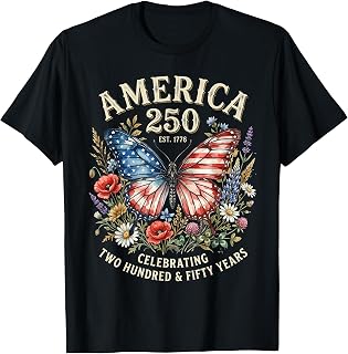 America 250 Years 1776 Patriotic Floral Butterfly T-Shirt Unisex T-shirt, Sweatshirt, Hoodie, Long Sleeve Tee - T-Shirt, Sweatshirt, Hoodie