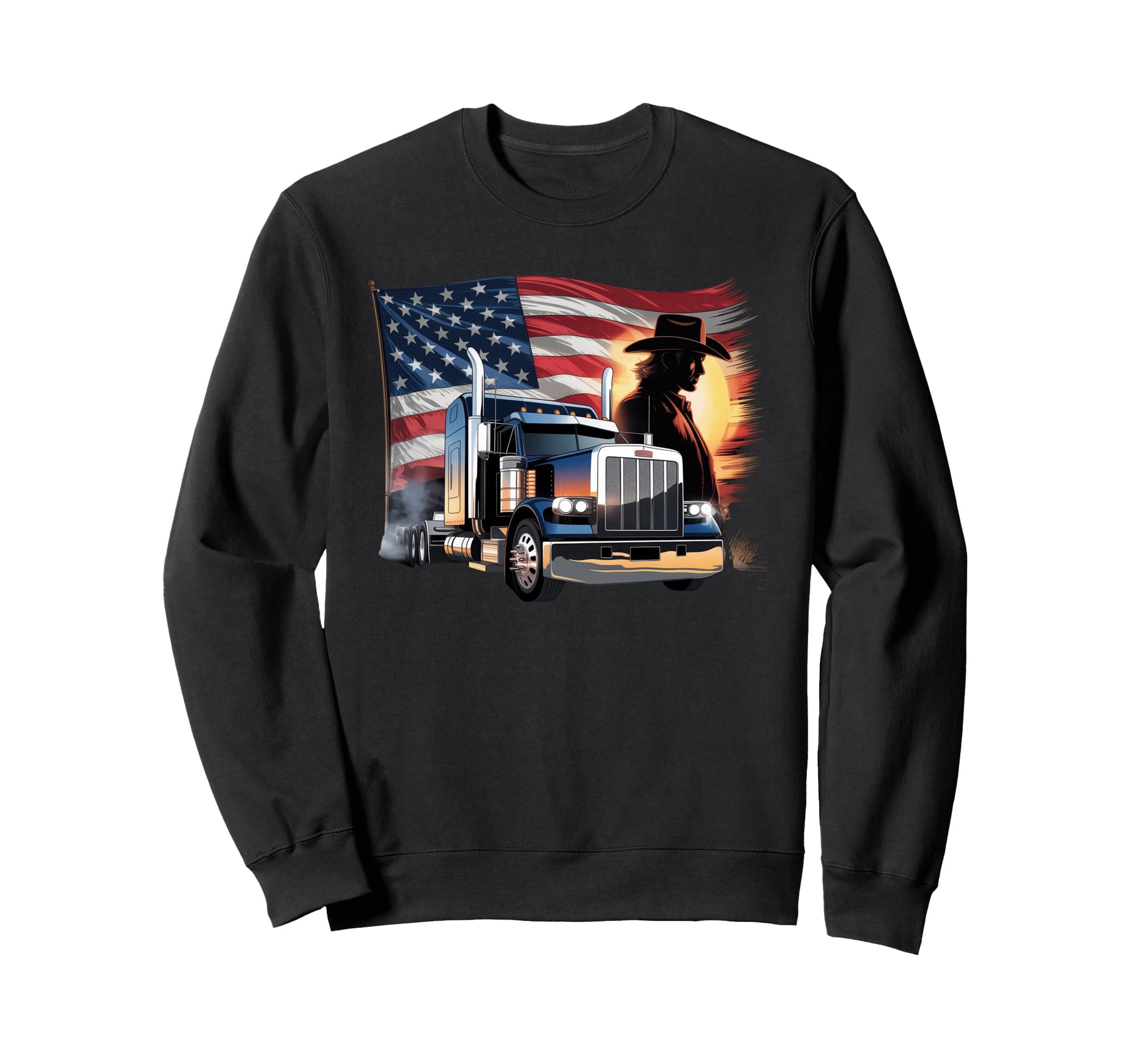 American Flag Trucker Dad Big Rig Sweatshirt - Aesthetic Graphic Unisex - T-Shirt, Sweatshirt, Hoodie