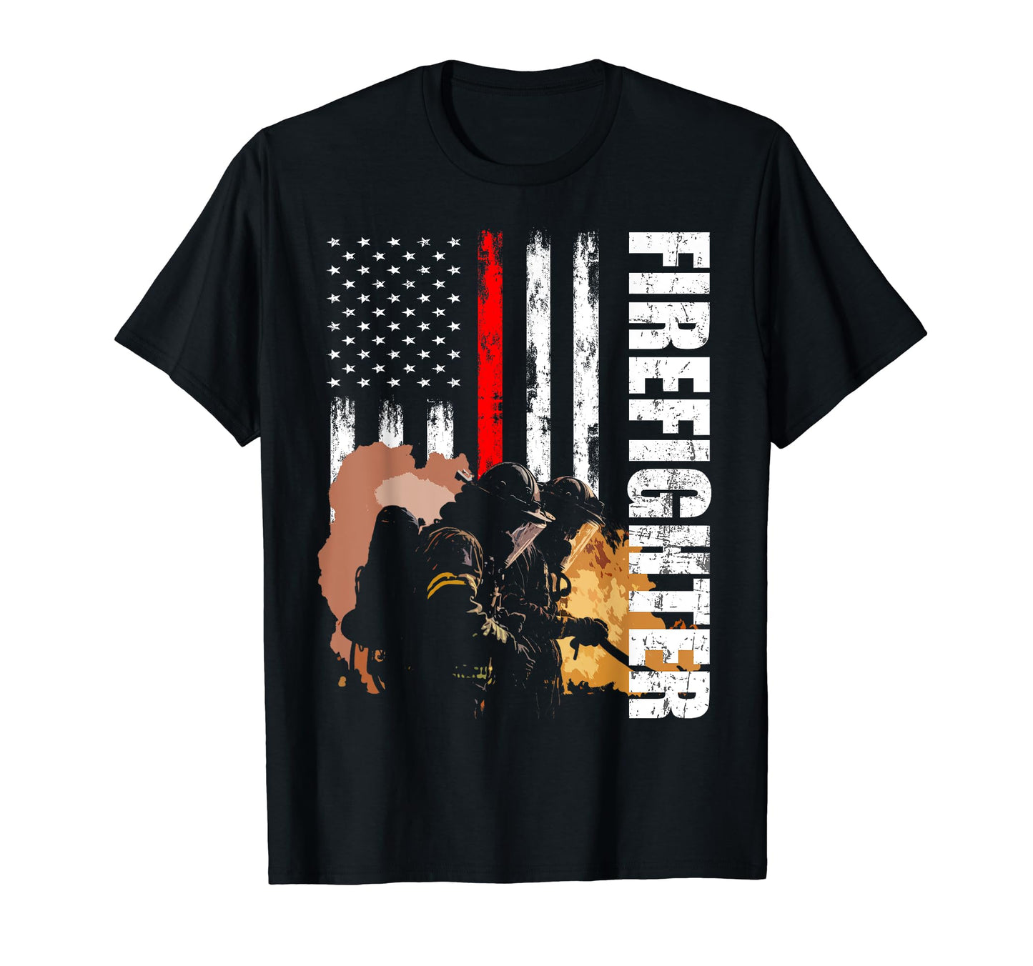 Firefighter Firemen Thin Red Line Usa Flag T-Shirt - Graphic Print Unisex - T-Shirt, Sweatshirt, Hoodie