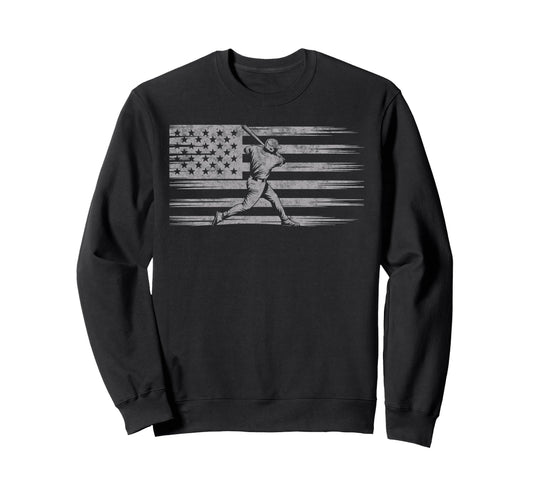 Baseball Us Flag Baseball Lover Dad Sweatshirt - Unique Graphic Men Women - T-Shirt, Sweatshirt, Hoodie