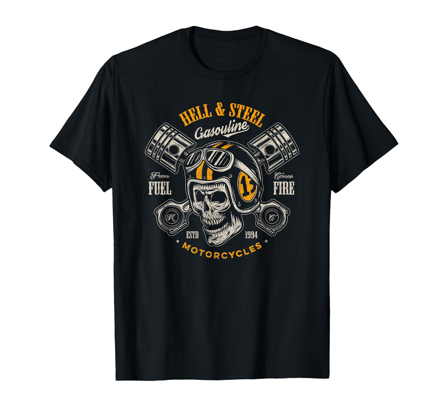 Hell And Steel Biker Skull Motorcycle T-Shirt - Trendy Graphic Men Women - T-Shirt, Sweatshirt, Hoodie