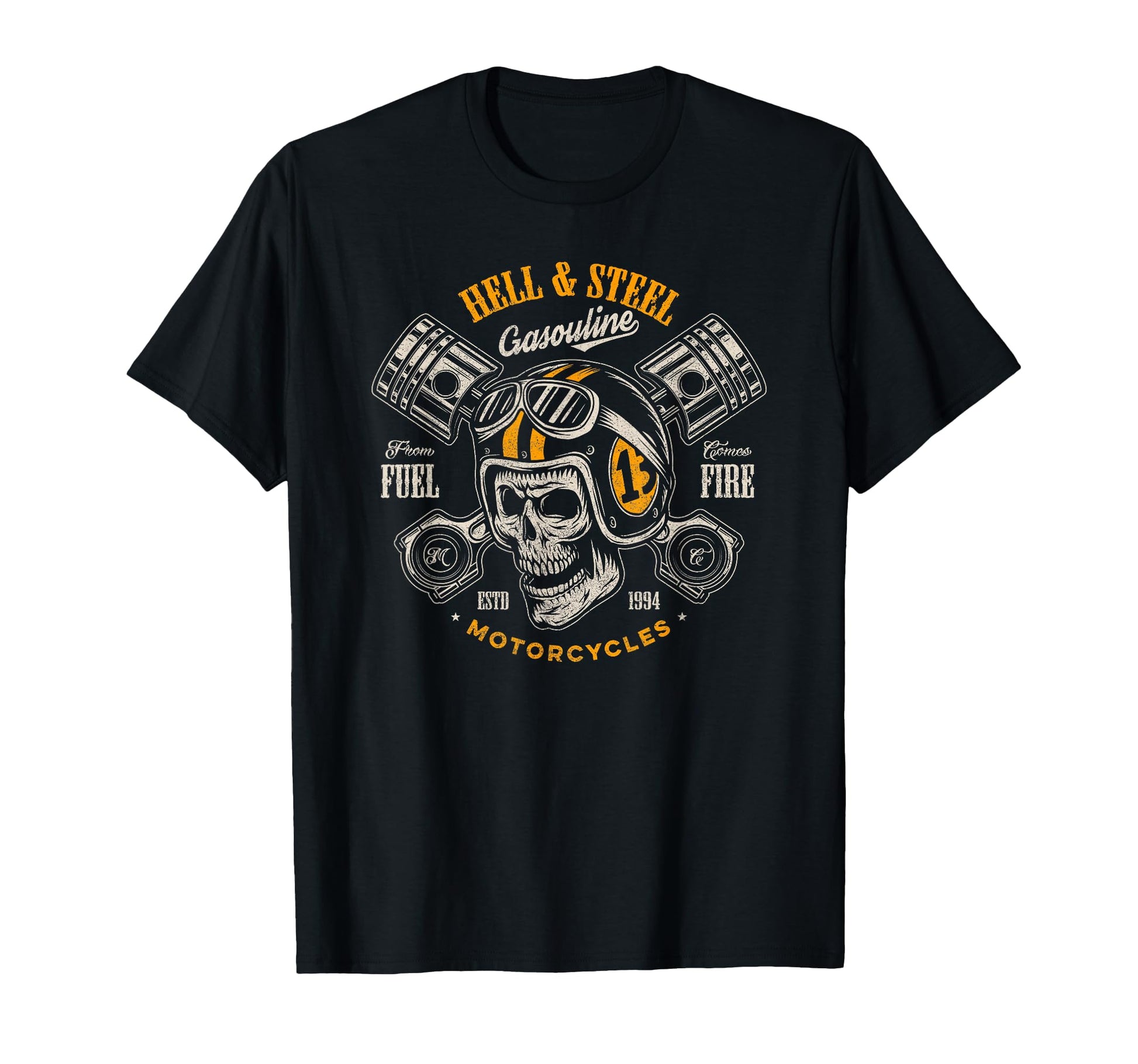 Hell And Steel Biker Skull Motorcycle T-Shirt - Trendy Graphic Men Women - T-Shirt, Sweatshirt, Hoodie