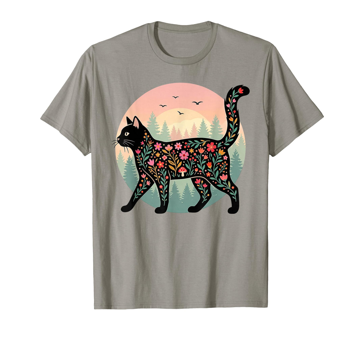 Boho Wildflower Cat Plants Forest T-Shirt - Casual Everyday Wear Men Women - T-Shirt, Sweatshirt, Hoodie