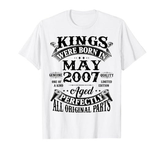 19Th Birthday Gift Kings Born May 2007 T-Shirt - Trendy Graphic for Adults - T-Shirt, Sweatshirt, Hoodie