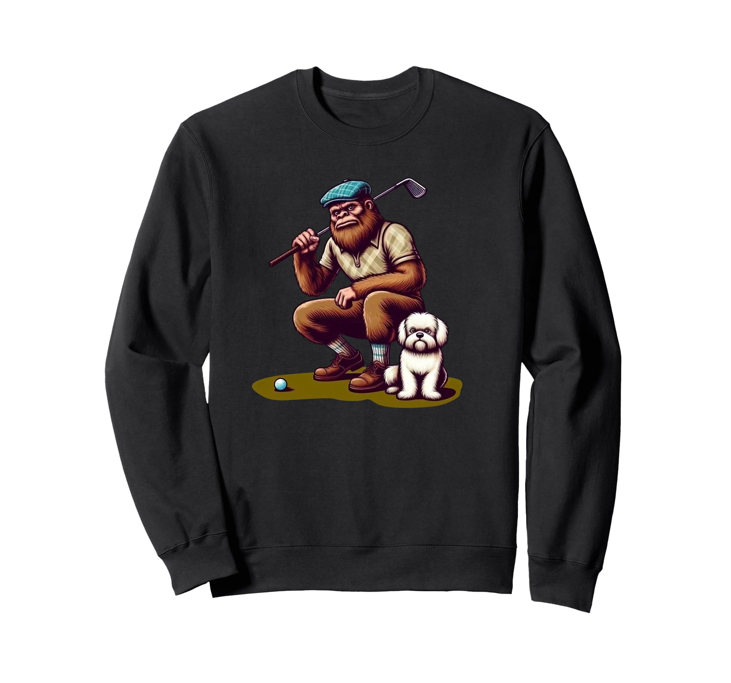 Maltese Bigfoot Sasquatch Golf Sweatshirt - Custom Art Print Men Women - T-Shirt, Sweatshirt, Hoodie