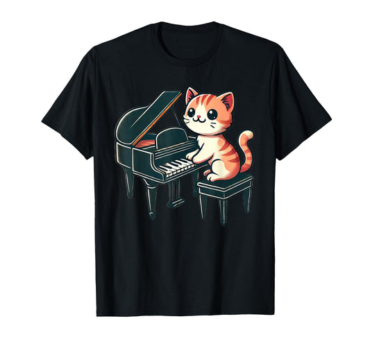 Cat Playing Piano Cats Musician T-Shirt - Aesthetic Graphic for Adults - T-Shirt, Sweatshirt, Hoodie