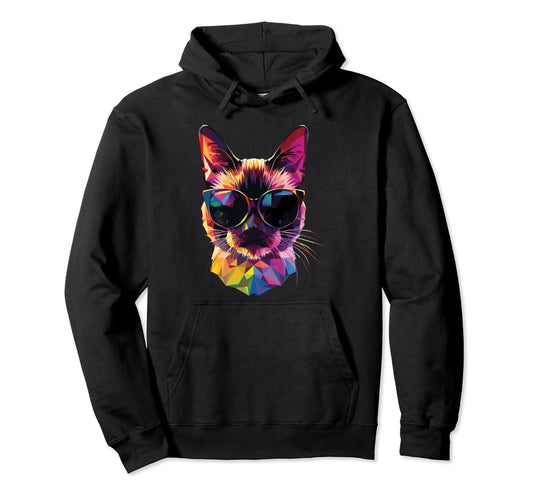 Cat Dad Mom Sunglasses Siamese Hoodie - Graphic Print Men Women - T-Shirt, Sweatshirt, Hoodie
