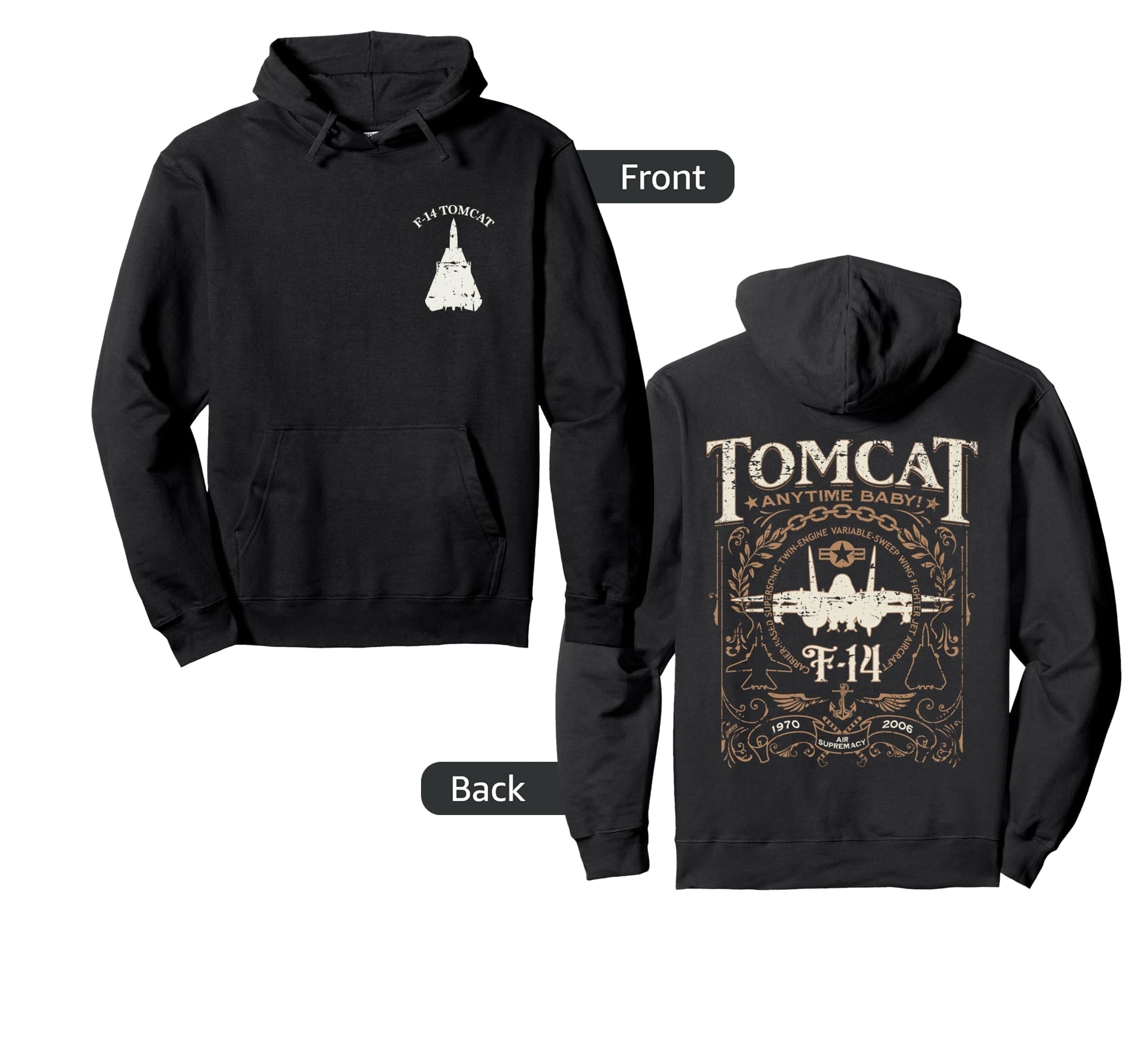 Distressed F 14 Tomcat Military Hoodie - Casual Everyday Wear Unisex - T-Shirt, Sweatshirt, Hoodie