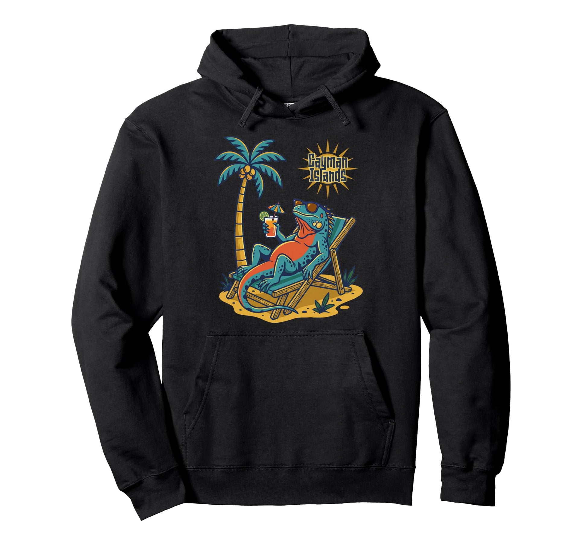 Cayman Islands Iguana Beach Hoodie - Custom Art Print Men Women - T-Shirt, Sweatshirt, Hoodie