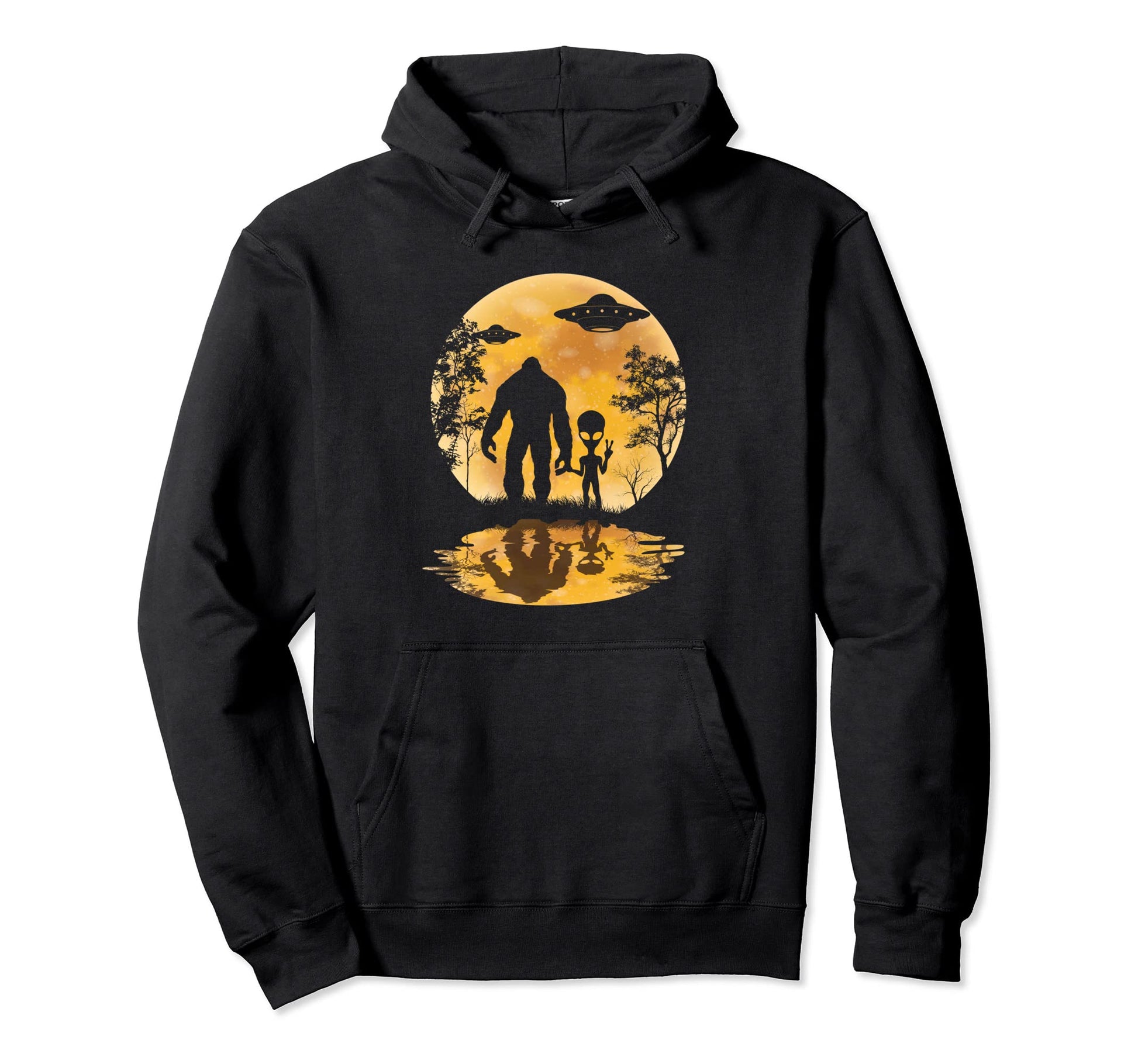 Alien Bigfoot Moon Sasquatch Ufo Hoodie - Graphic Print Men Women - T-Shirt, Sweatshirt, Hoodie