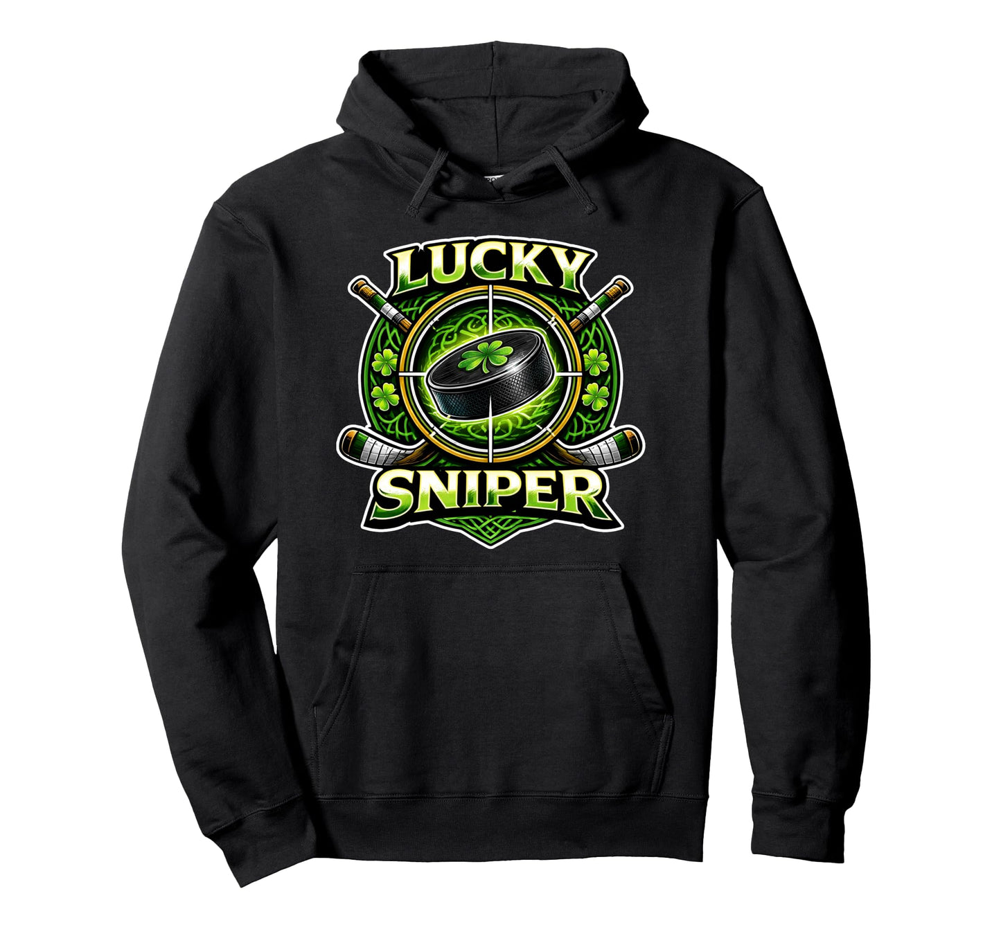 Lucky Sniper Irish Hockey St Patricks Hoodie - Unique Graphic for Adults - T-Shirt, Sweatshirt, Hoodie