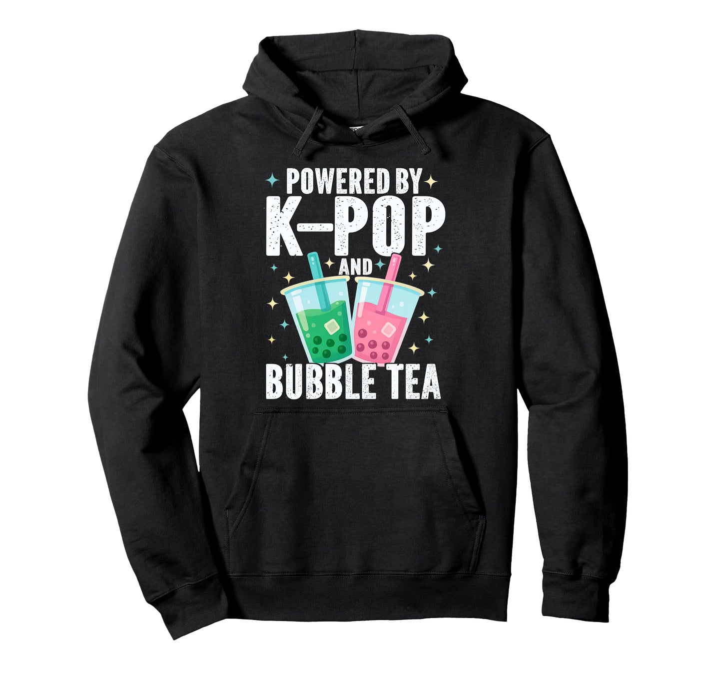 Powered Kpop And Bubble Tea Boba Korean Hoodie - Unique Graphic Men Women - T-Shirt, Sweatshirt, Hoodie