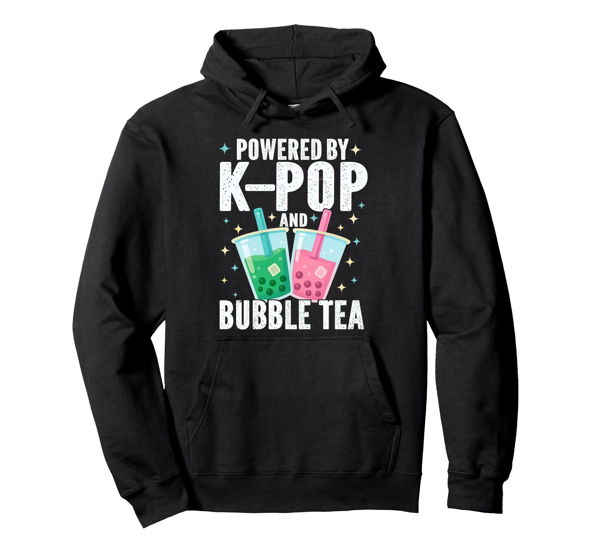 Powered Kpop And Bubble Tea Boba Korean Hoodie - Unique Graphic Men Women - T-Shirt, Sweatshirt, Hoodie