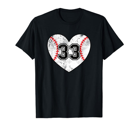 Baseball Heart Player 33 Baseball Mom Dad T-Shirt - Unique Graphic Unisex - T-Shirt, Sweatshirt, Hoodie