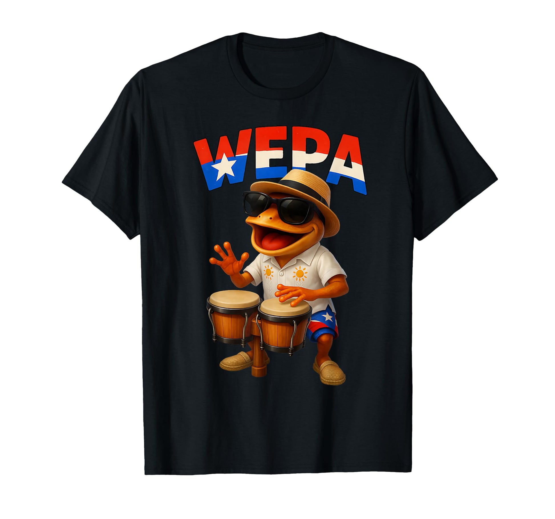 Boricua Coqui Frog Playing Bongos Wepa T-Shirt - Trendy Graphic for Adults - T-Shirt, Sweatshirt, Hoodie