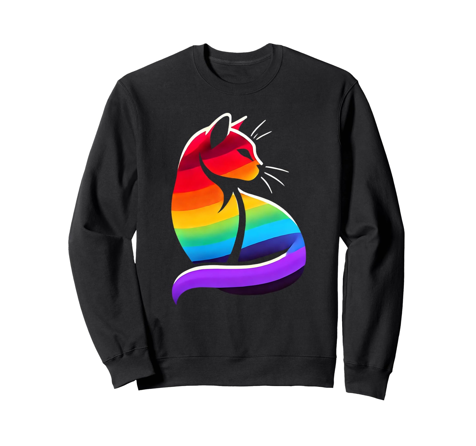 Rainbow Silhouette Cat Pop Art Sweatshirt - Casual Everyday Wear Men Women - T-Shirt, Sweatshirt, Hoodie