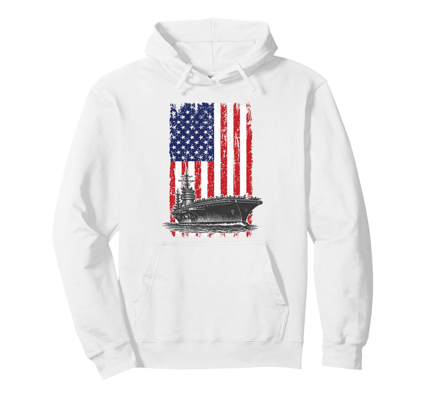 Aircraft Carrier American Flag Hoodie - Casual Everyday Wear Men Women - T-Shirt, Sweatshirt, Hoodie