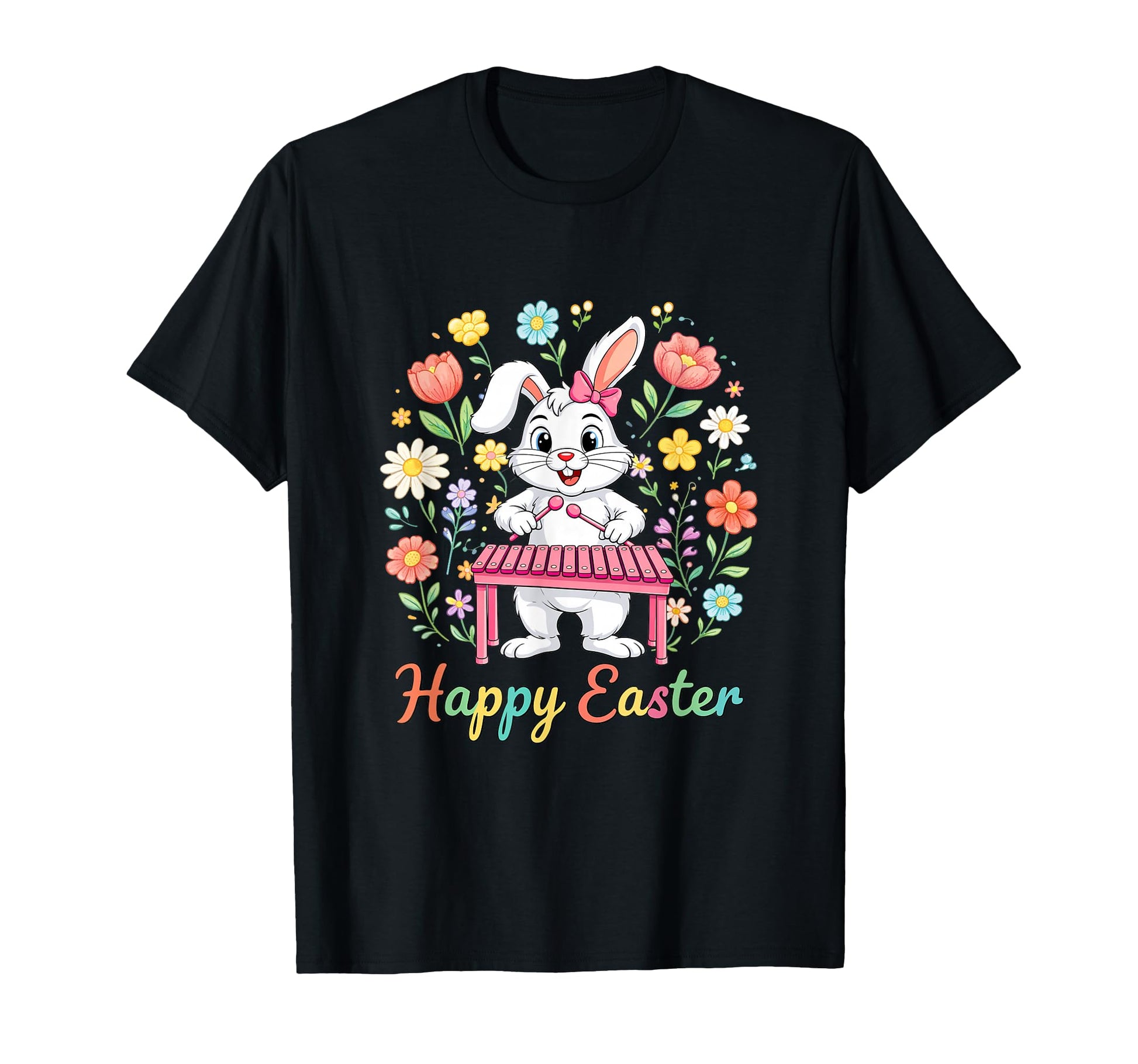Happy Easter Bunny Playing Xylophone T-Shirt - Trendy Graphic Unisex - T-Shirt, Sweatshirt, Hoodie