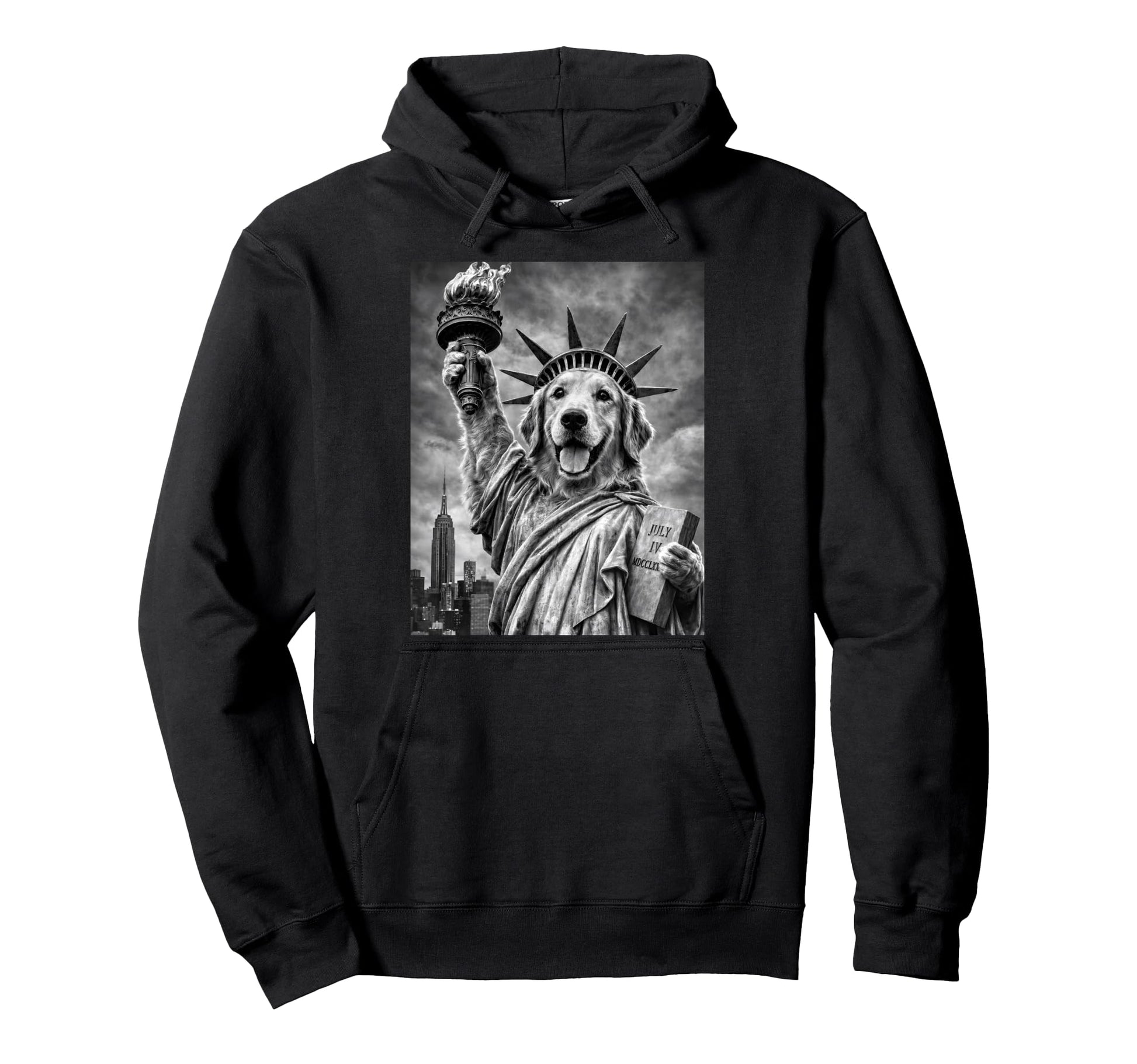Dog Statue Liberty Funny Freedom White Hoodie - Trendy Graphic Unisex - T-Shirt, Sweatshirt, Hoodie