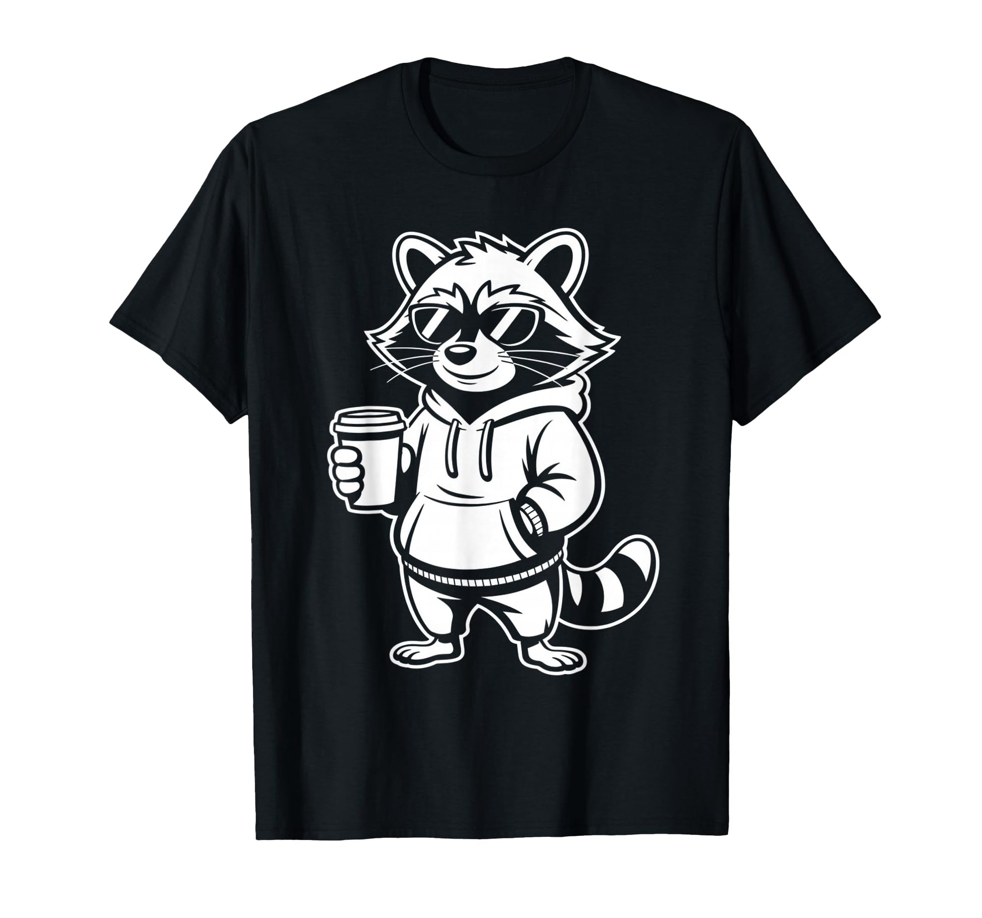 Funny Raccoon Coffee Lover Dad Mom Hoodie - Custom Art Print Unisex - T-Shirt, Sweatshirt, Hoodie