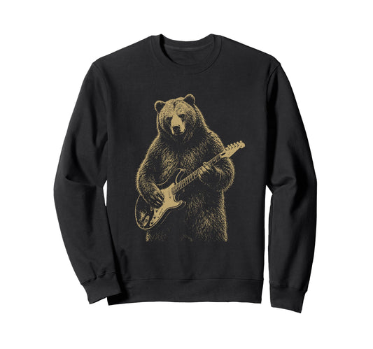 Bear Playing Electric Guitar Rocker Sweatshirt - Streetwear Style Unisex - T-Shirt, Sweatshirt, Hoodie