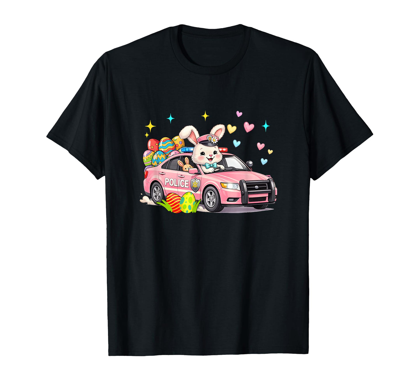 Bunny Driving Police Car Easter Driver T-Shirt - Graphic Print Men Women - T-Shirt, Sweatshirt, Hoodie