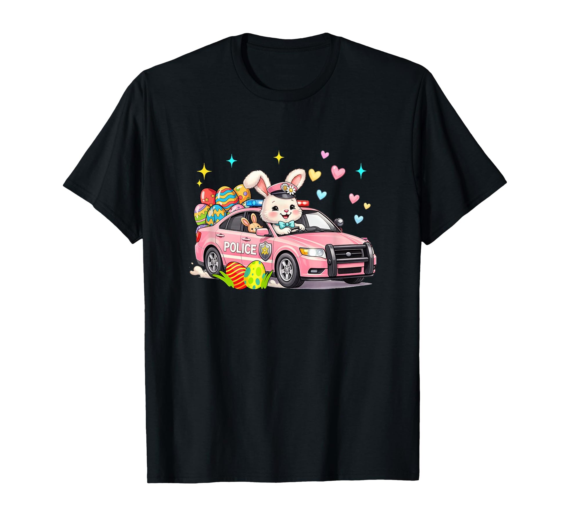 Bunny Driving Police Car Easter Driver T-Shirt - Graphic Print Men Women - T-Shirt, Sweatshirt, Hoodie