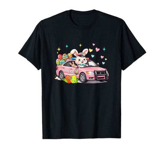 Bunny Driving Police Car Easter Driver T-Shirt - Graphic Print Men Women - T-Shirt, Sweatshirt, Hoodie