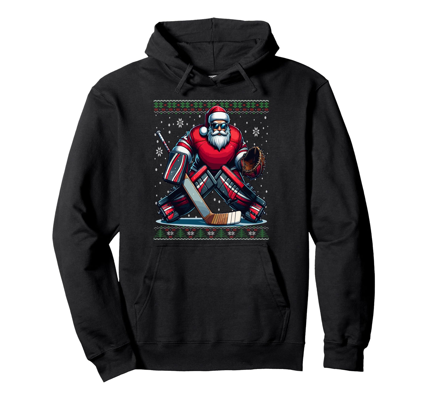 Santa Hockey Goalie Ugly Hoodie - Unique Graphic for Adults - T-Shirt, Sweatshirt, Hoodie