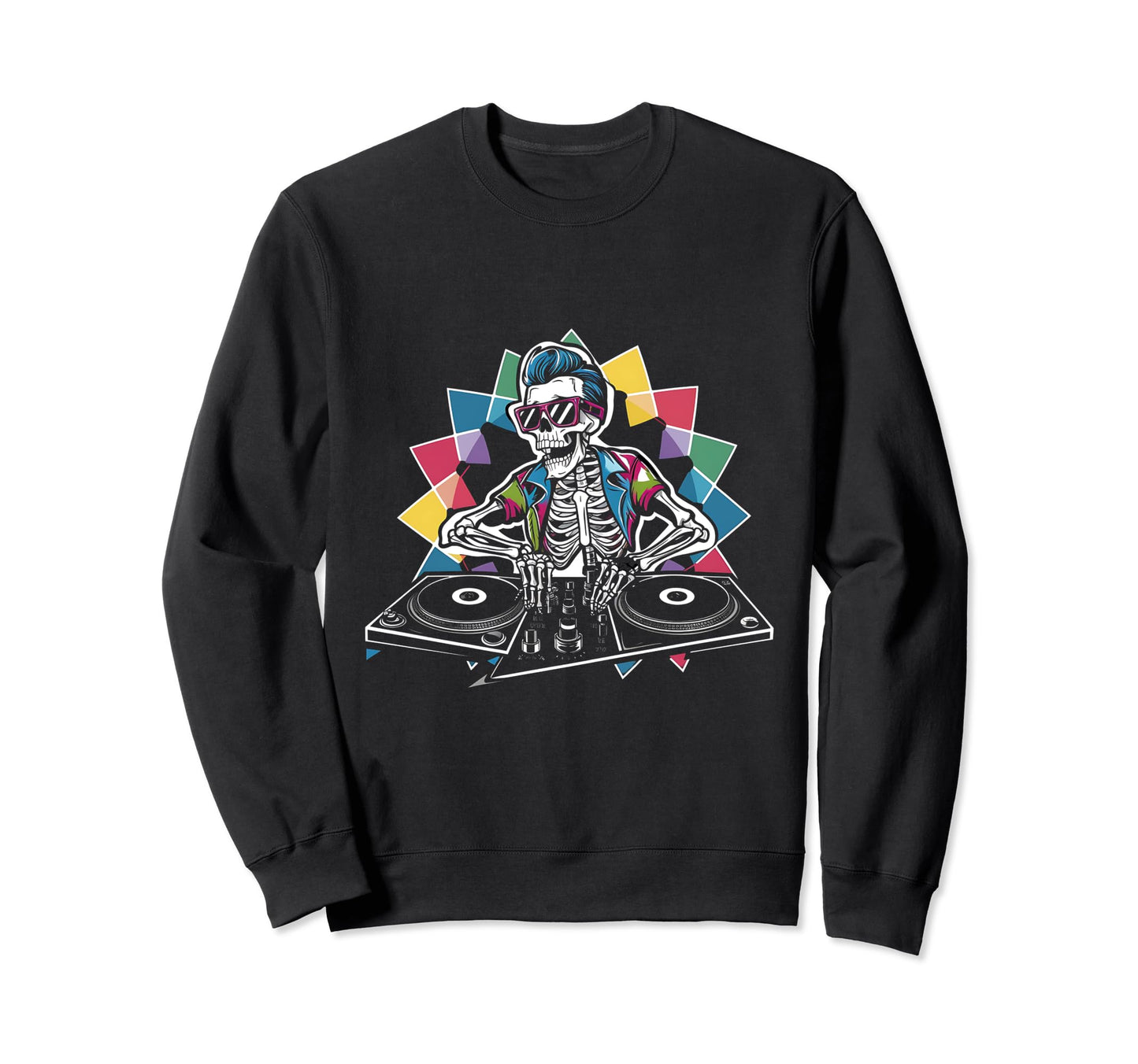 Pop Art Skeleton Dj Vibrant Sweatshirt - Aesthetic Graphic for Adults - T-Shirt, Sweatshirt, Hoodie