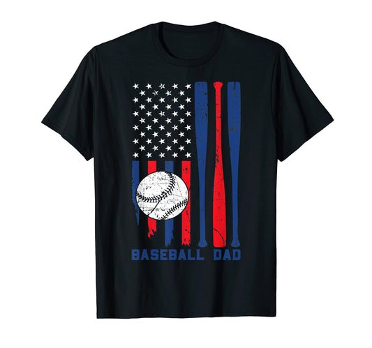 Baseball Dad American Flag Usa T-Shirt - Minimalist Print Men Women - T-Shirt, Sweatshirt, Hoodie
