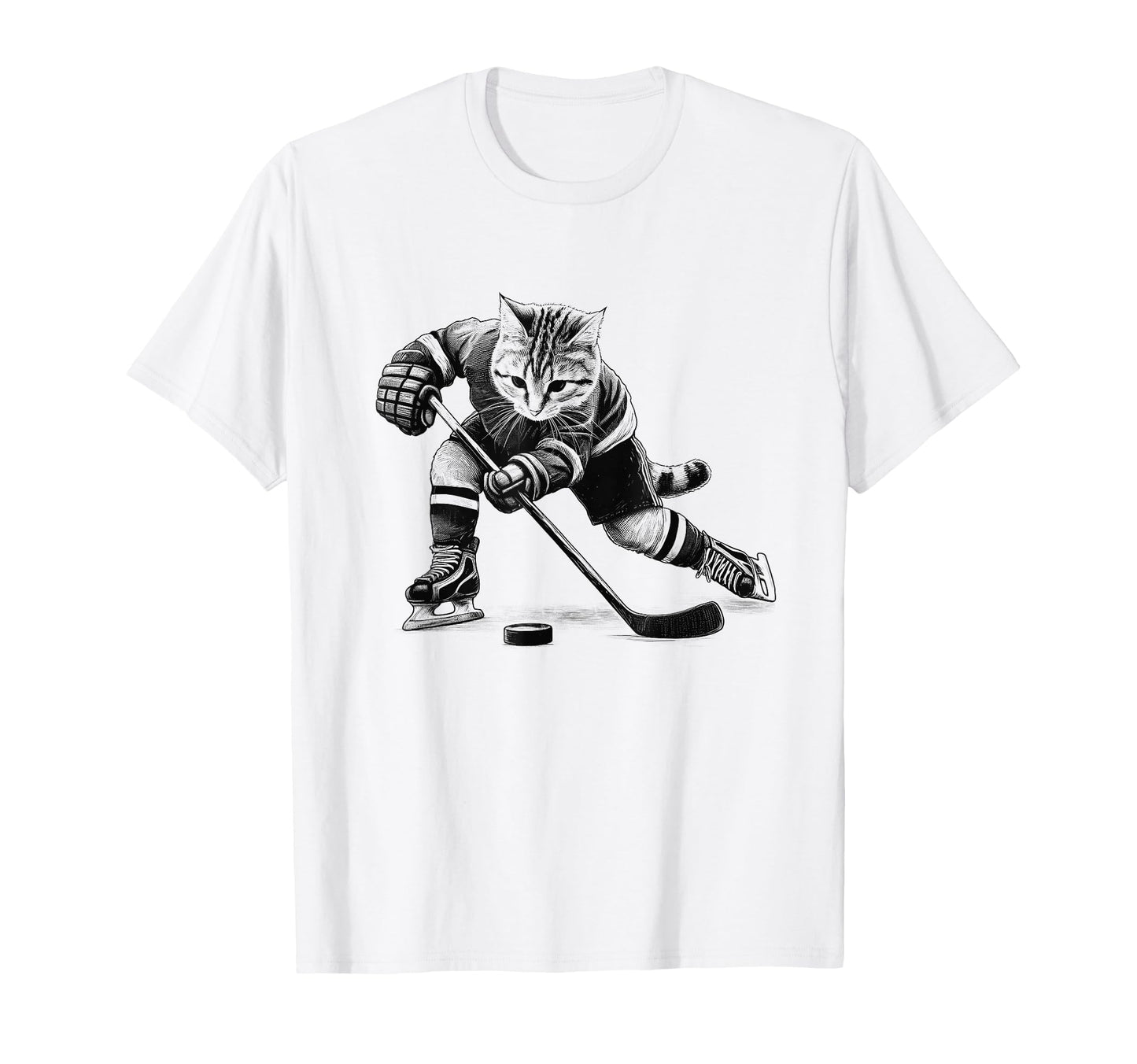 Cat Playing Hockey Kitten Lover T-Shirt - Custom Art Print for Adults - T-Shirt, Sweatshirt, Hoodie
