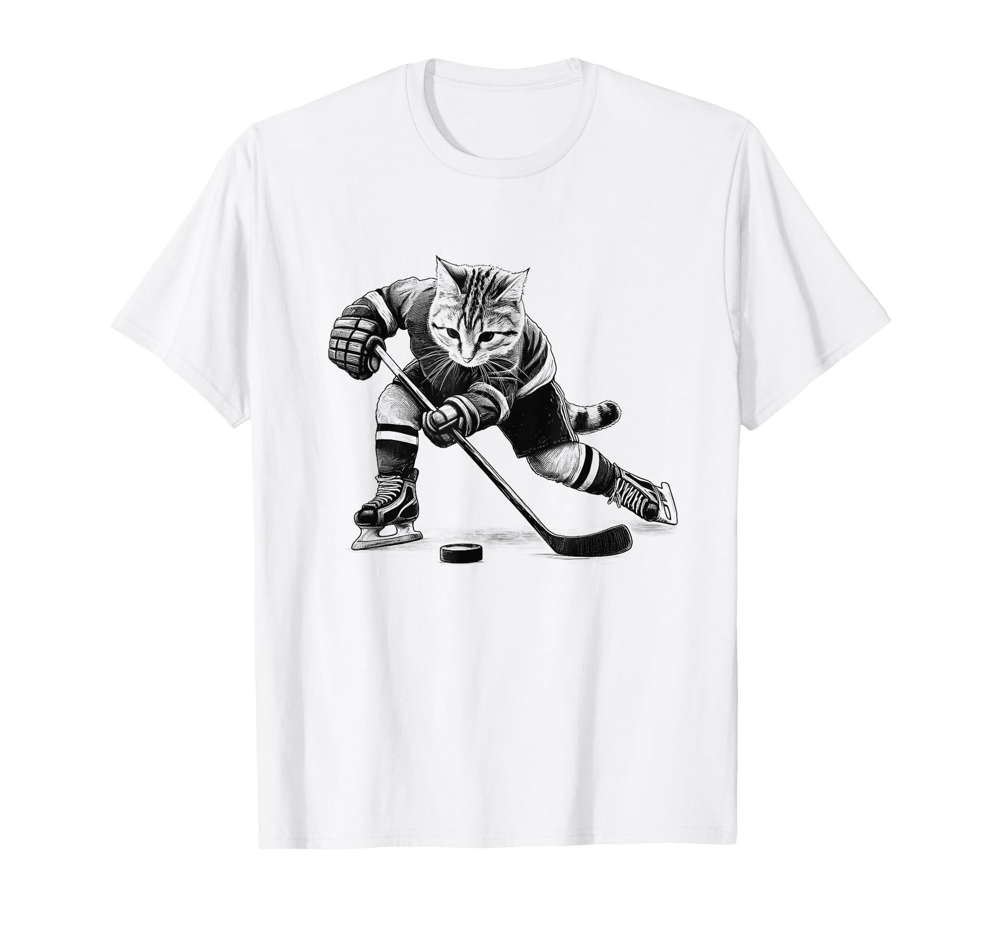 Cat Playing Hockey Kitten Lover T-Shirt - Custom Art Print for Adults - T-Shirt, Sweatshirt, Hoodie