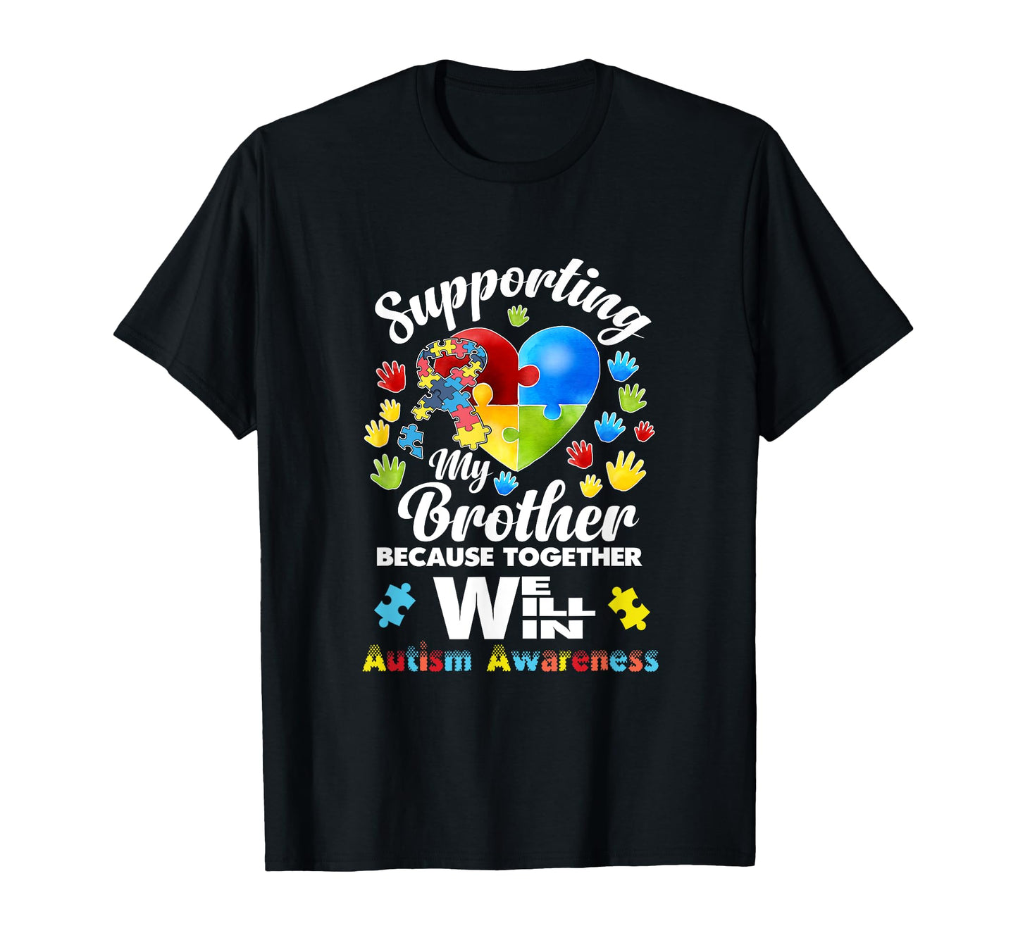 Supporting My Brother Puzzle Autism T-Shirt - Minimalist Print Men Women - T-Shirt, Sweatshirt, Hoodie