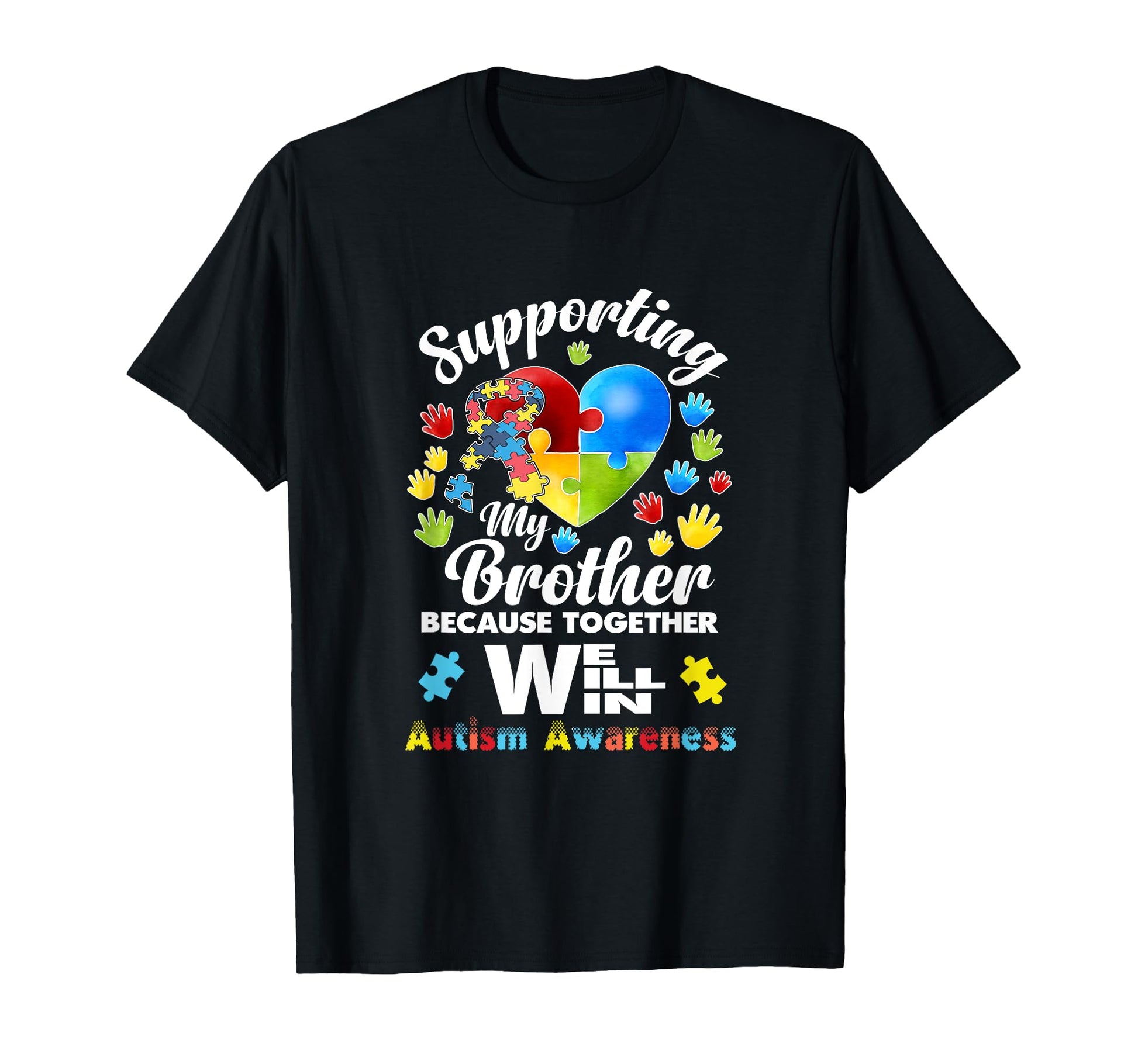 Supporting My Brother Puzzle Autism T-Shirt - Minimalist Print Men Women - T-Shirt, Sweatshirt, Hoodie