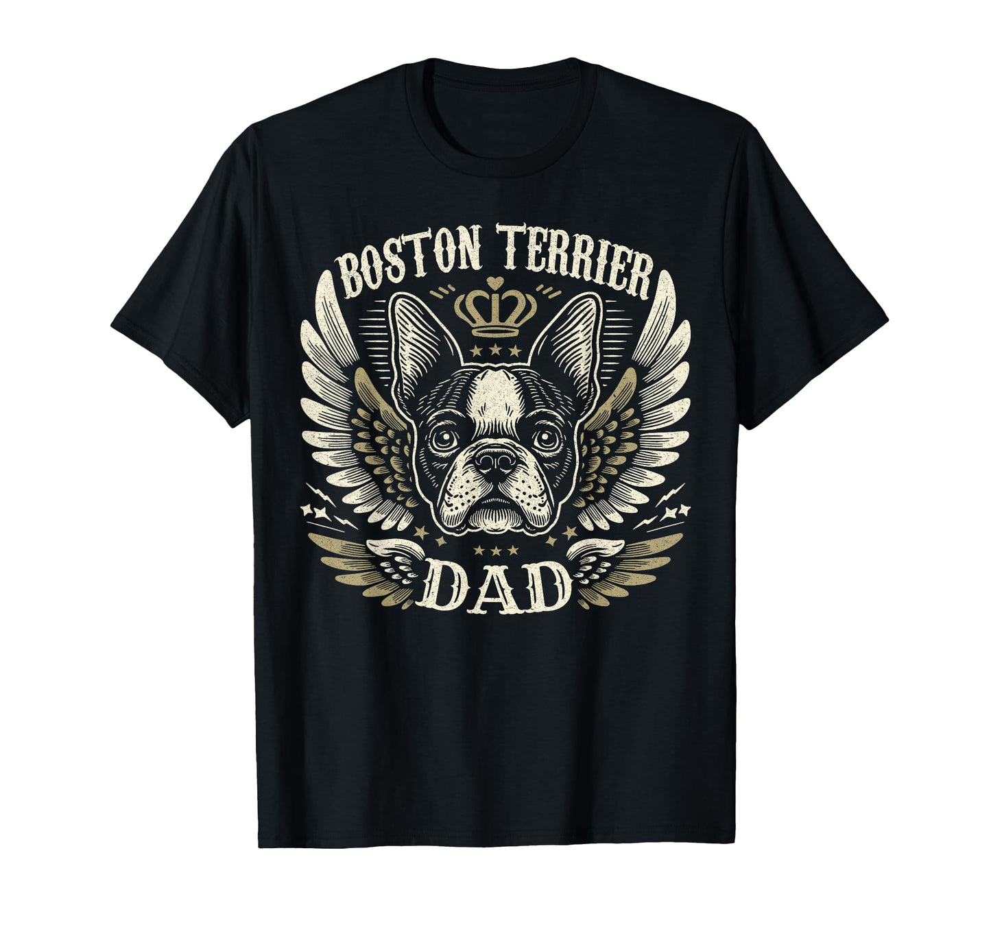 Boston Terrier Dad Biker Wings T-Shirt - Custom Art Print Unisex - T-Shirt, Sweatshirt, Hoodie