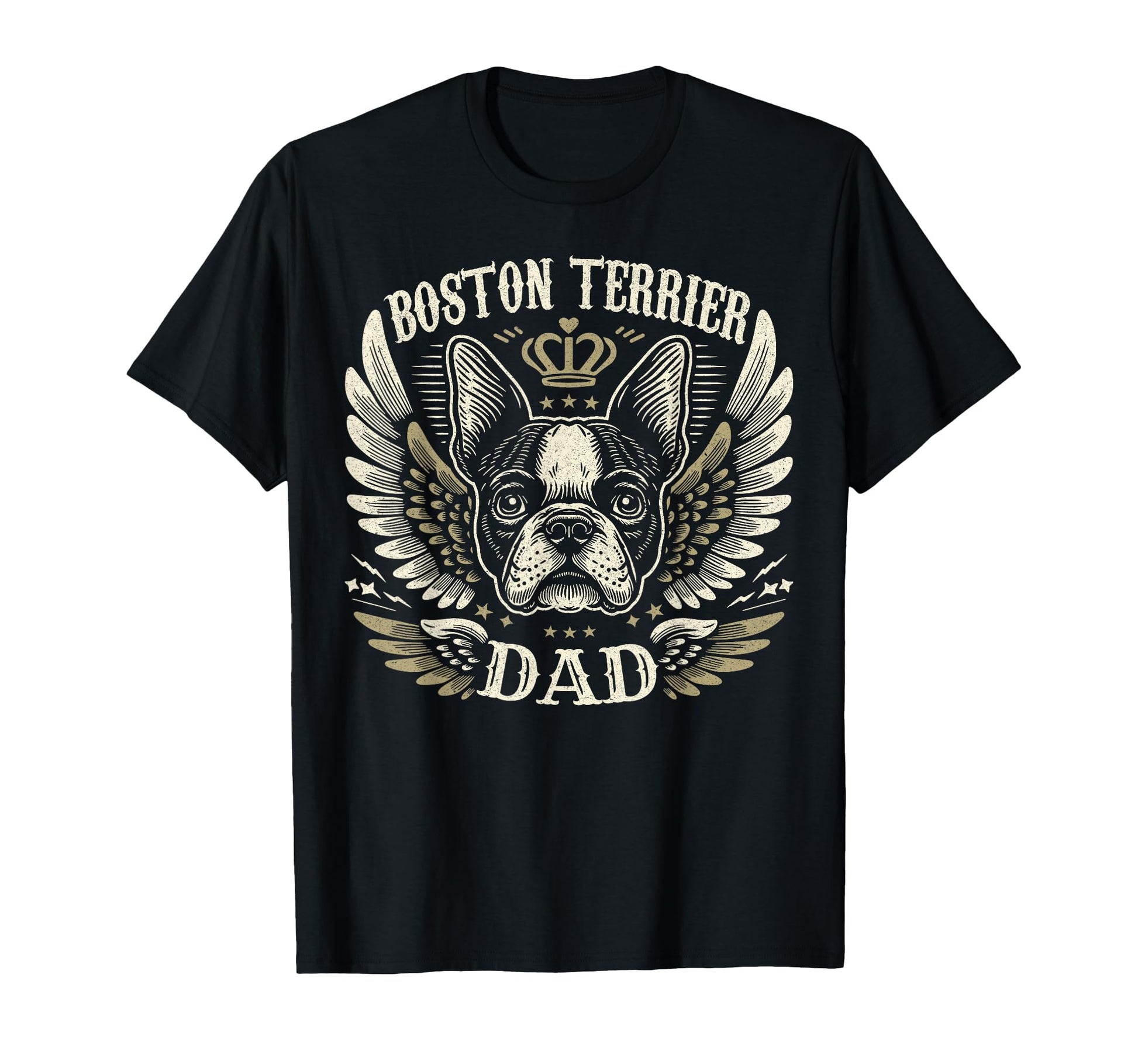 Boston Terrier Dad Biker Wings T-Shirt - Custom Art Print Unisex - T-Shirt, Sweatshirt, Hoodie