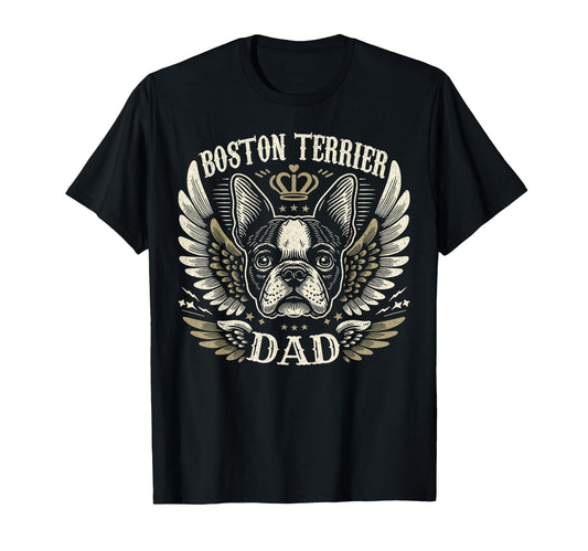 Boston Terrier Dad Biker Wings T-Shirt - Custom Art Print Unisex - T-Shirt, Sweatshirt, Hoodie