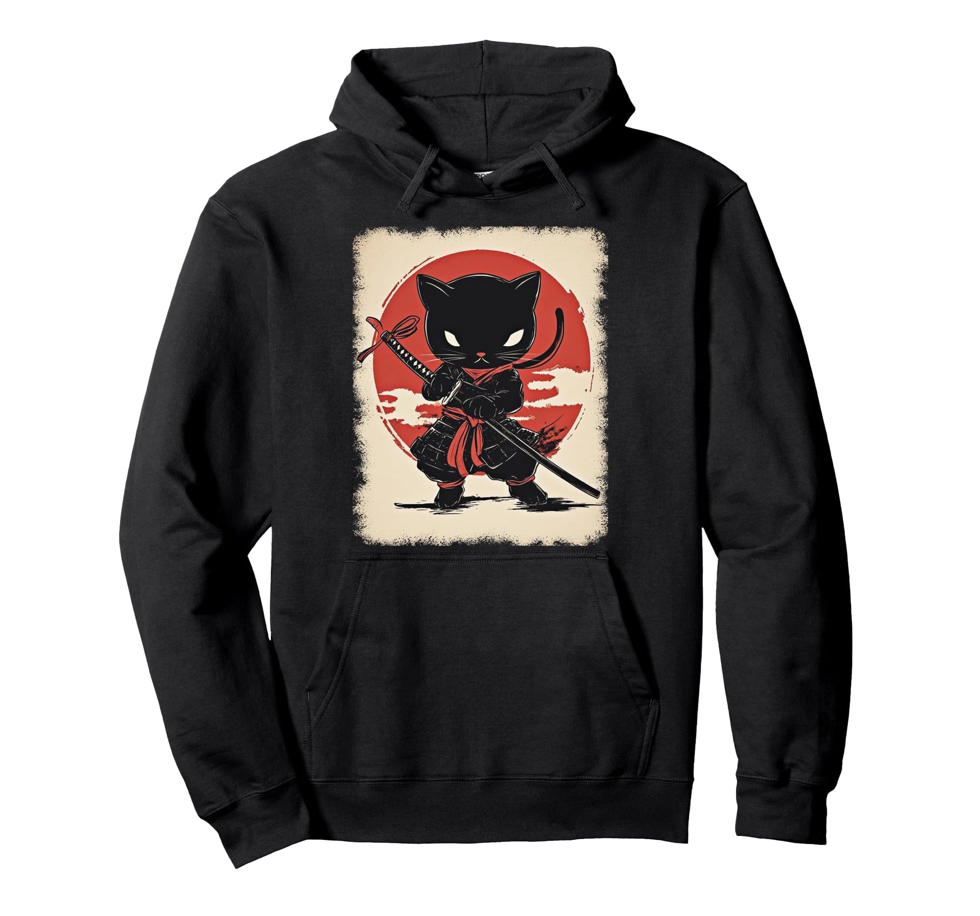 Japanese Samurai Kitten Kawaii Ninja Cat Hoodie - Novelty Apparel Unisex - T-Shirt, Sweatshirt, Hoodie