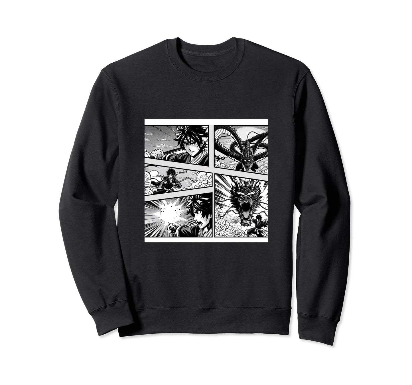 Japanese Fighters Battling Dragon Sweatshirt - Trendy Graphic for Adults - T-Shirt, Sweatshirt, Hoodie