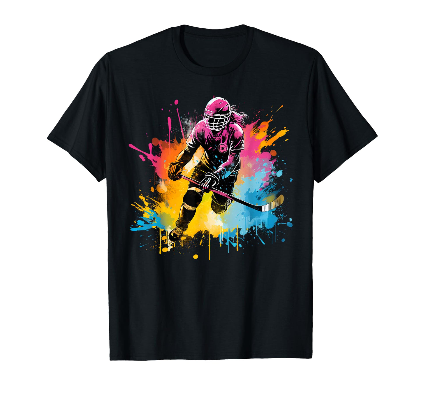 Colorful Ice Hockey Player Womens Ice T-Shirt - Graphic Print for Adults - T-Shirt, Sweatshirt, Hoodie