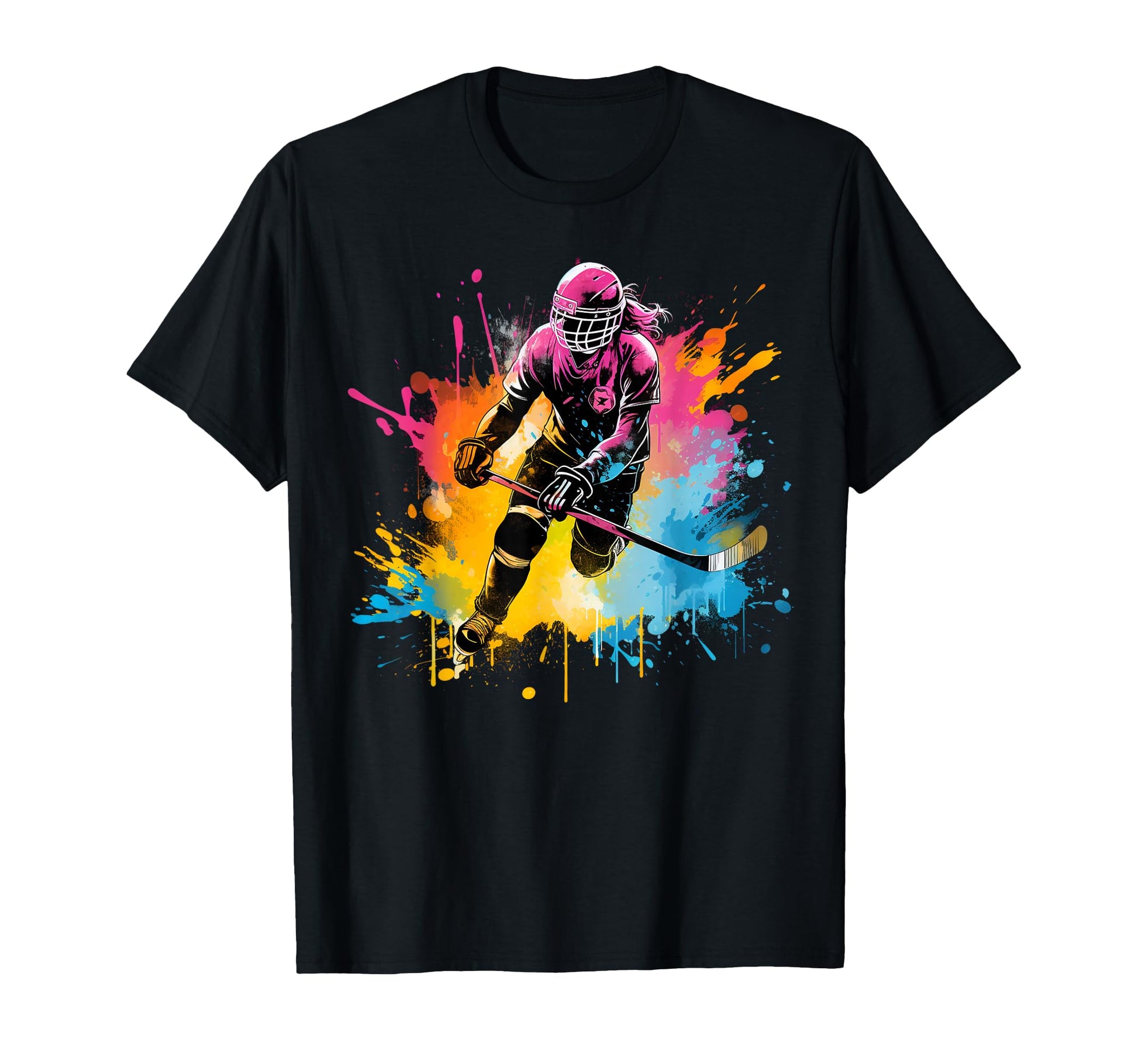 Colorful Ice Hockey Player Womens Ice T-Shirt - Graphic Print for Adults - T-Shirt, Sweatshirt, Hoodie