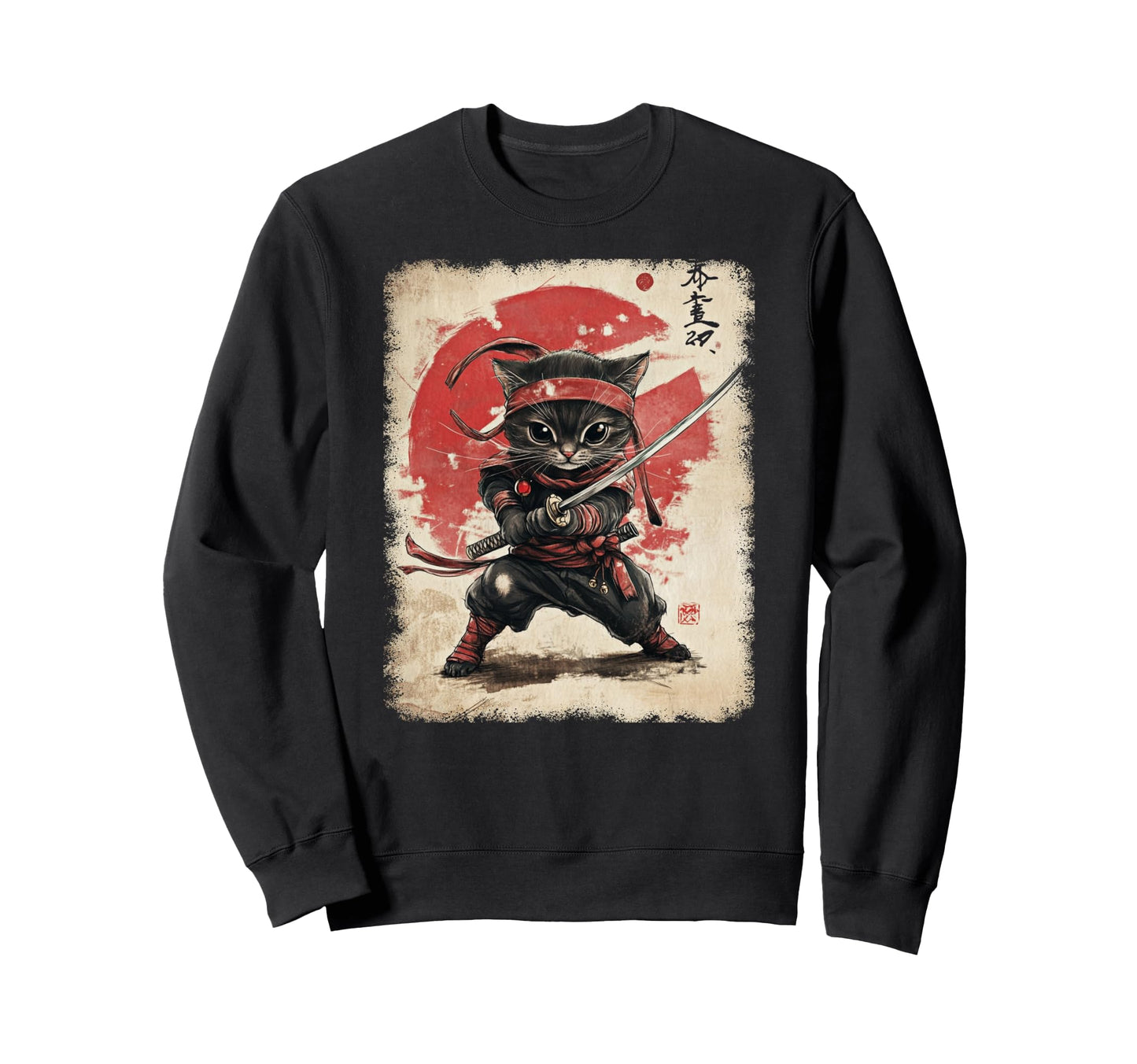 Japanese Samurai Kitten Sweatshirt - Casual Everyday Wear for Adults - T-Shirt, Sweatshirt, Hoodie