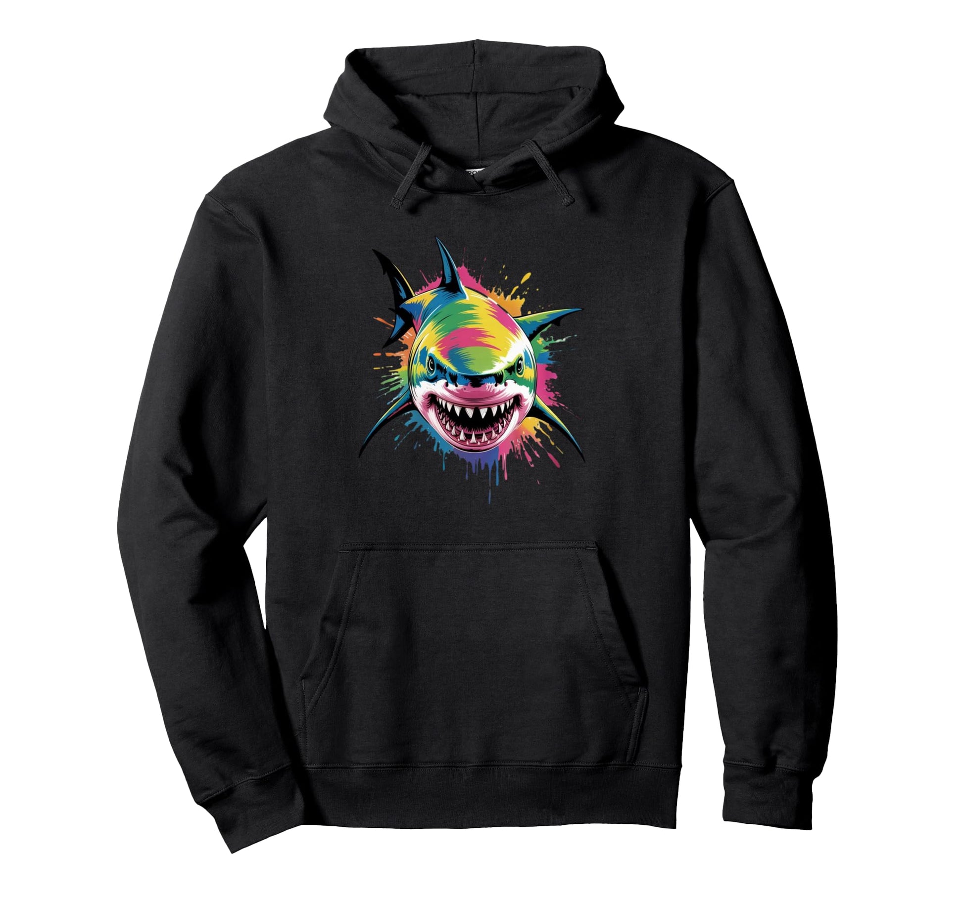 Vibrant Pop Art Shark Colorful Paint Hoodie - Minimalist Print Men Women - T-Shirt, Sweatshirt, Hoodie