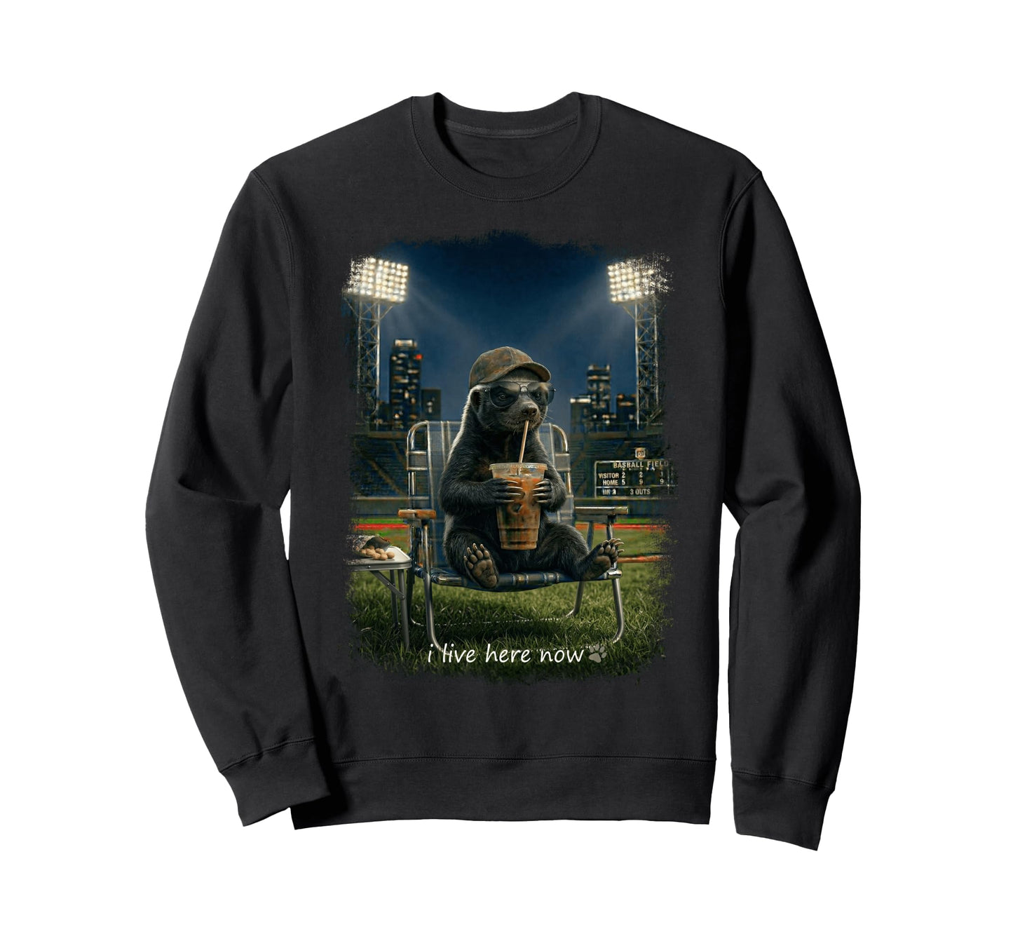 Funny Honey Badger Ballfield Sweatshirt - Novelty Apparel for Adults - T-Shirt, Sweatshirt, Hoodie