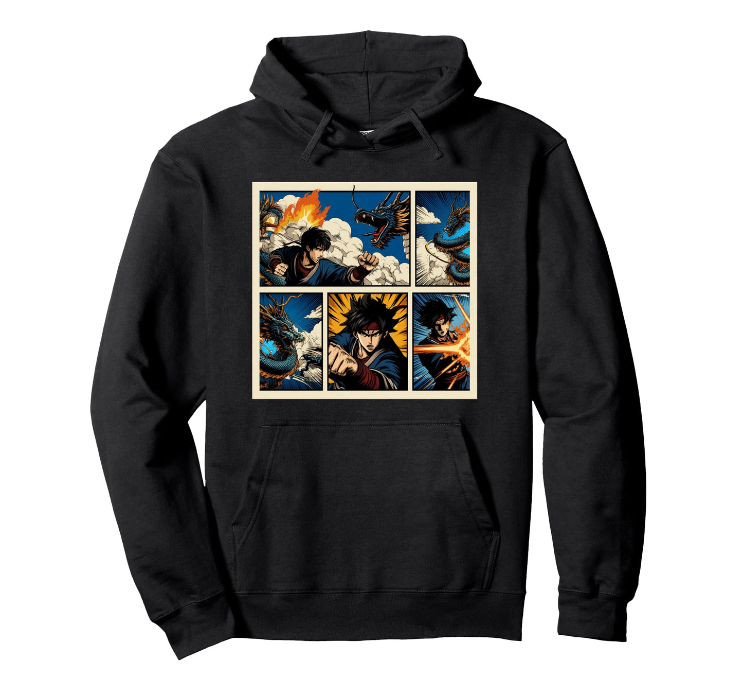 Japanese Fighters Battling Dragon Hoodie - Fun Novelty Design Men Women - T-Shirt, Sweatshirt, Hoodie