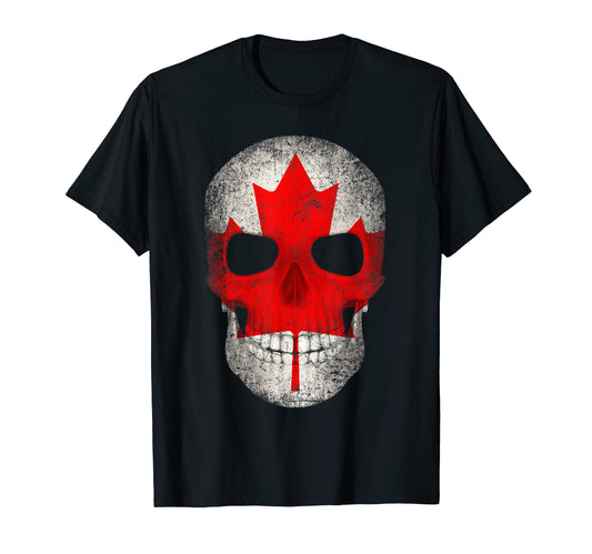 Canada Flag Canadian Skull Hockey Dad T-Shirt - Graphic Print Men Women - T-Shirt, Sweatshirt, Hoodie