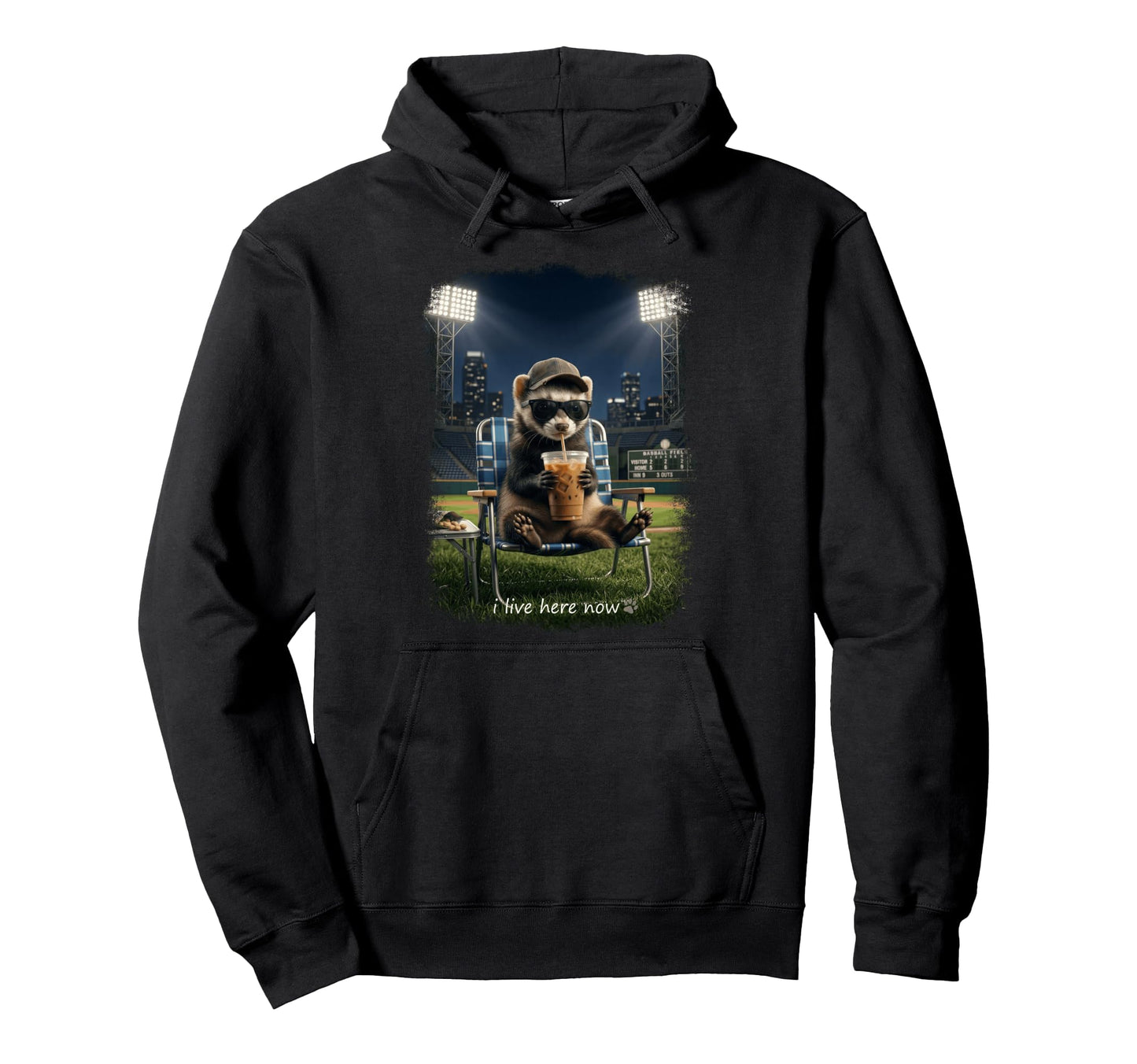 Funny Ferrets Ballfield Baseball Field I Hoodie - Aesthetic Graphic Unisex - T-Shirt, Sweatshirt, Hoodie