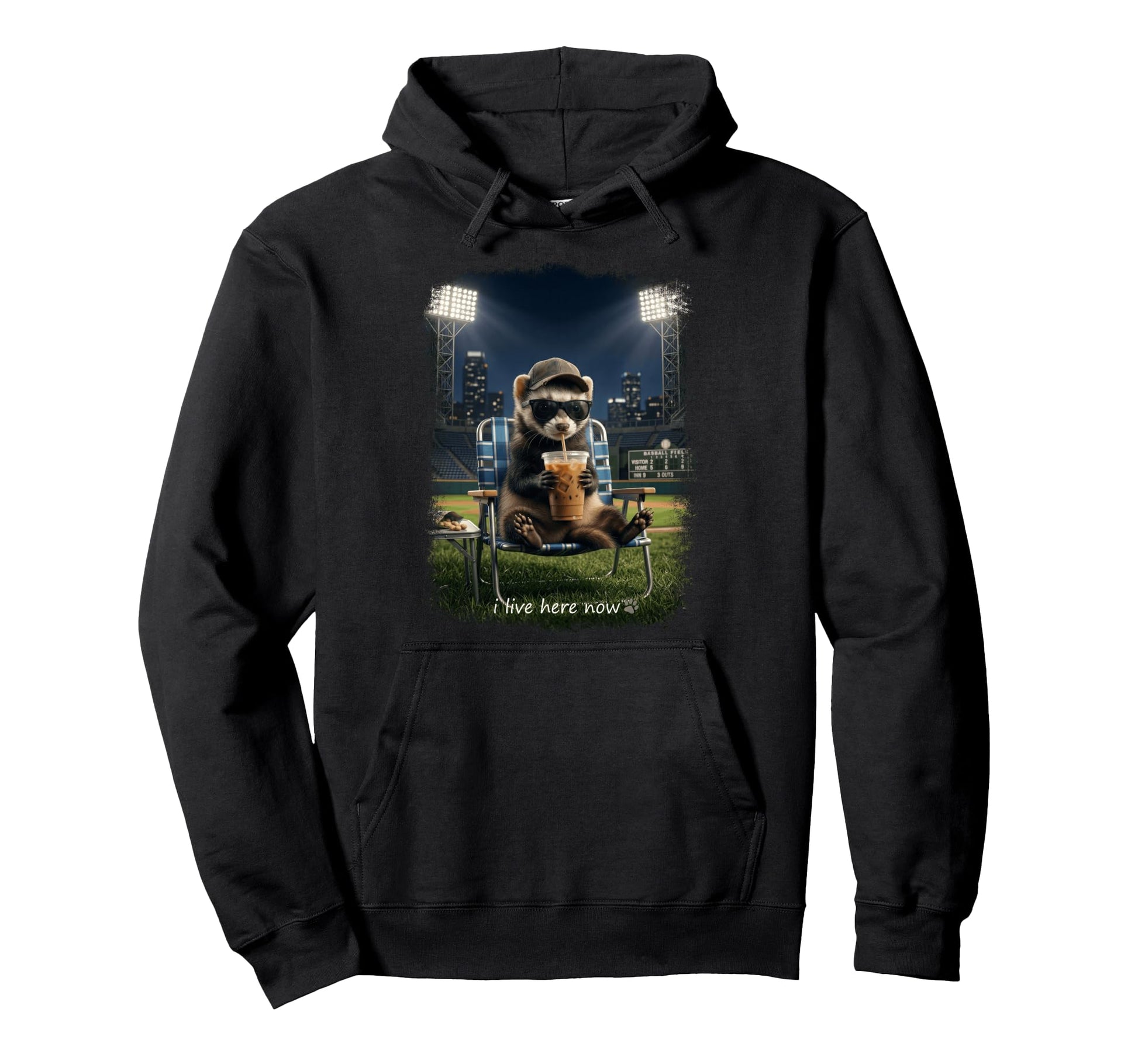 Funny Ferrets Ballfield Baseball Field I Hoodie - Aesthetic Graphic Unisex - T-Shirt, Sweatshirt, Hoodie
